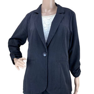 Maurices Womens Black Notched Lapel Ruched Sleeve Blazer Jacket Size XL